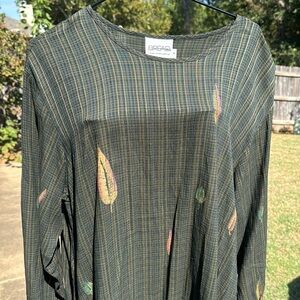 NOS Vintage Bread Sz 3 Tunic Green Plaid Fall Leaves US Made Gretzinger Hudson